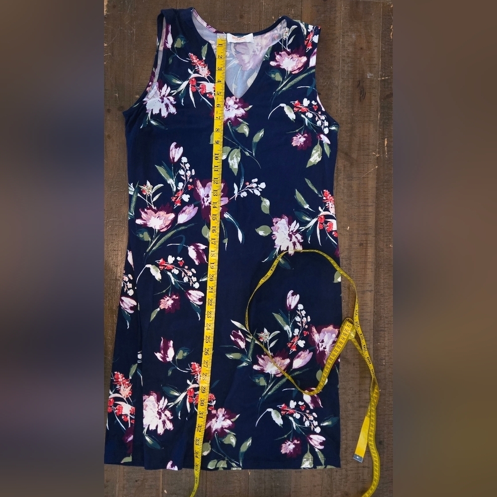 Renee C. Small Navy Tropical Floral Vacation Midi Dress Sleeveless V Neck Comfy